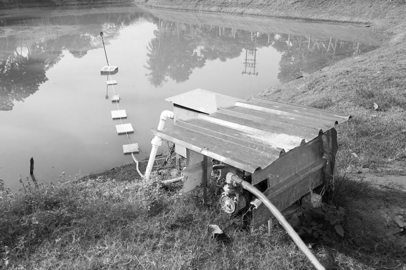 Sulabh Safe Drinking Water project in Arsenic-Affected Areas - The pump which helps draw raw water from the pond in village Madhusudankati, North 24 parganas district, West Bengal